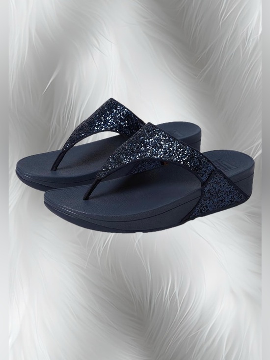 Fitflop Shoes - FitFlop Lulu Glitter Thong Wedge Sandals in Midnight Navy
